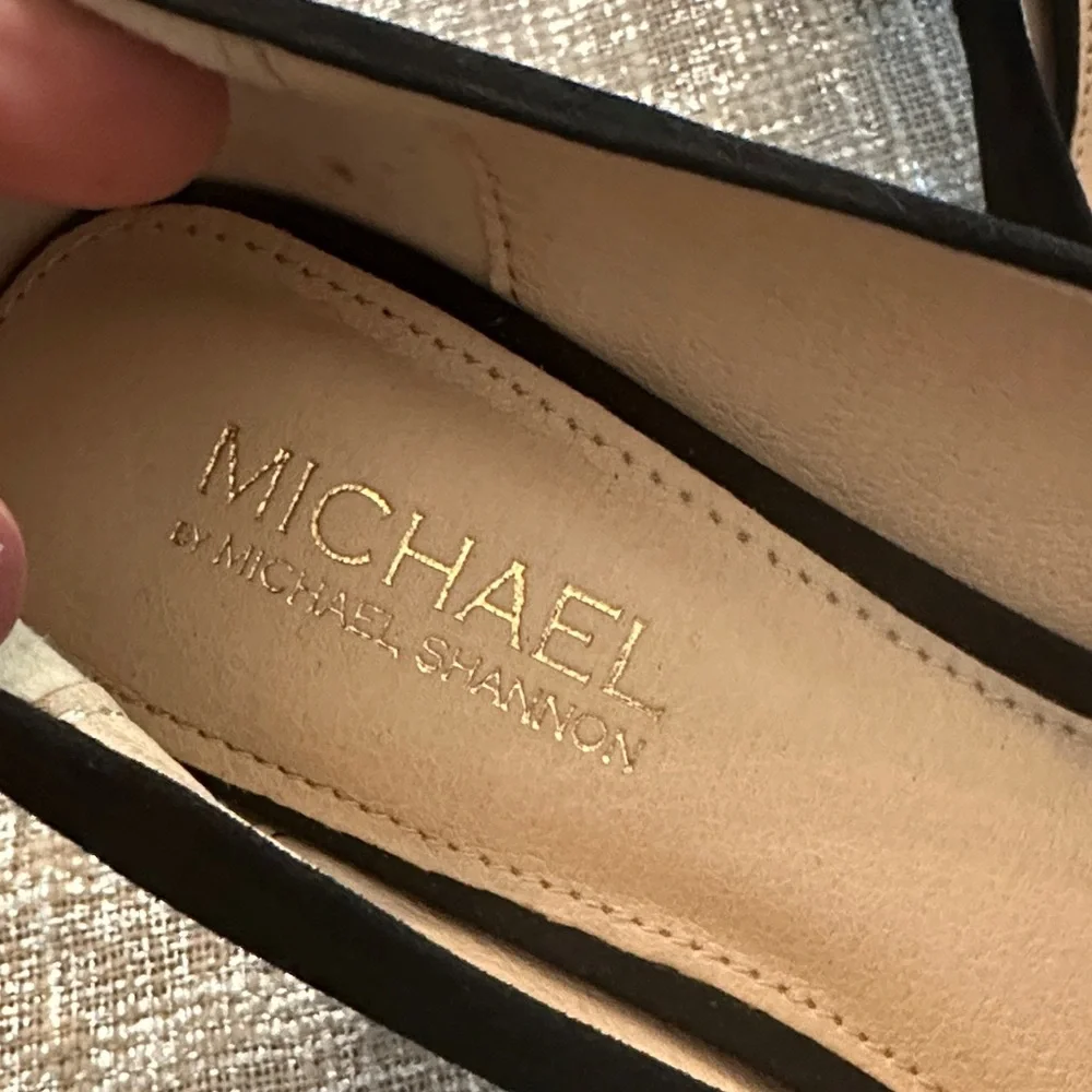 Michael By Michael Shannon Izabella Black Suade Block Heels Shoes with Buckle